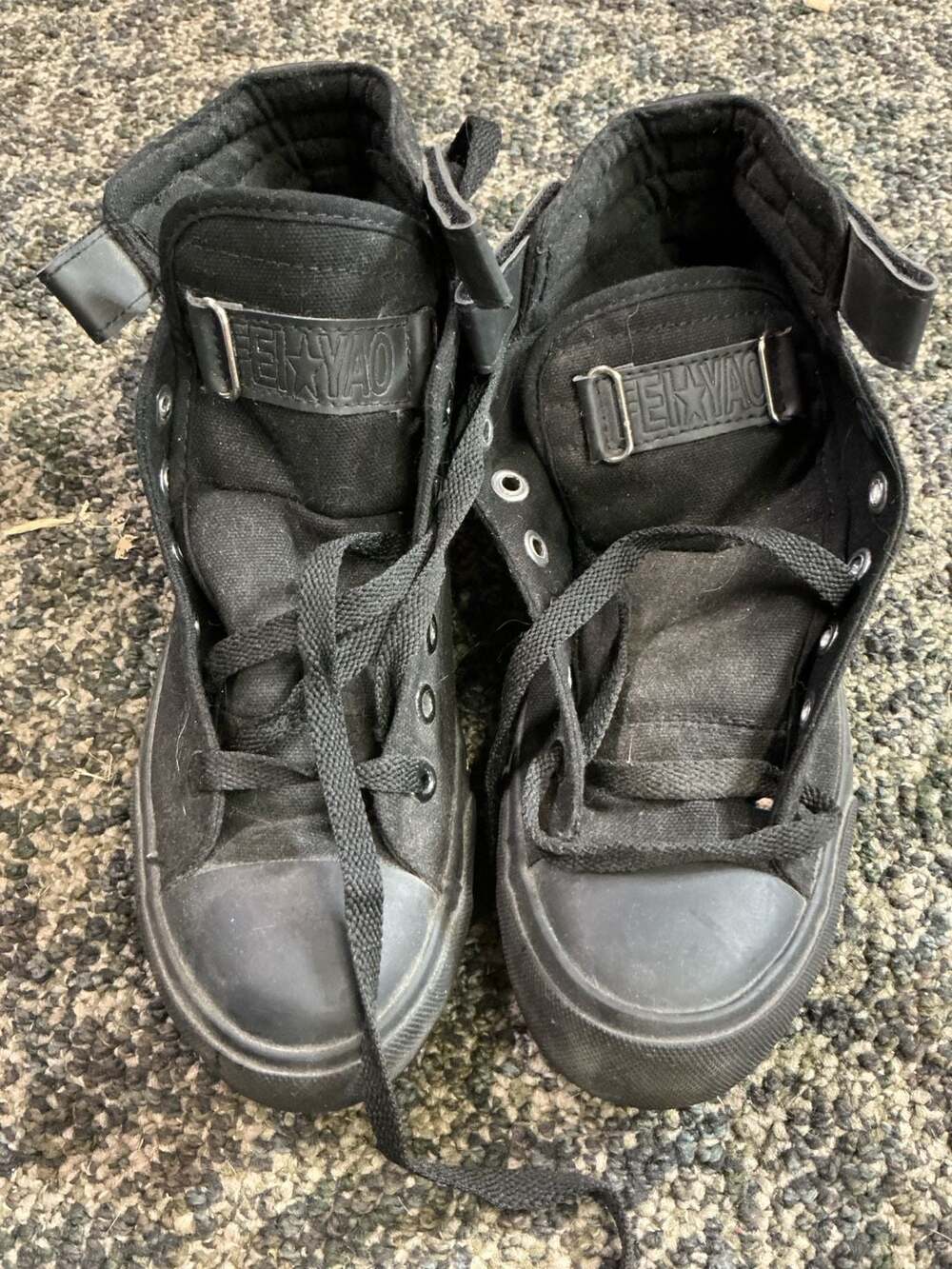 Feiyao Black Canvas High Top Sneakers with Custom Basketball Graphics